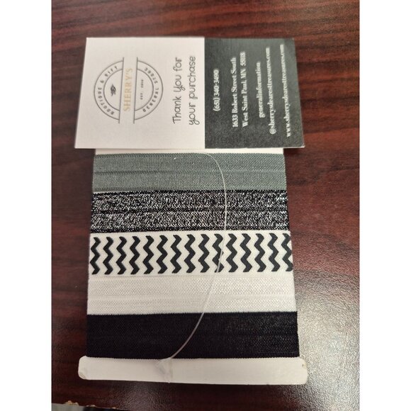 Belle Elastic Hair Ties 5-Piece Set In Black White & Gray Chevron Patterns - Picture 2 of 2